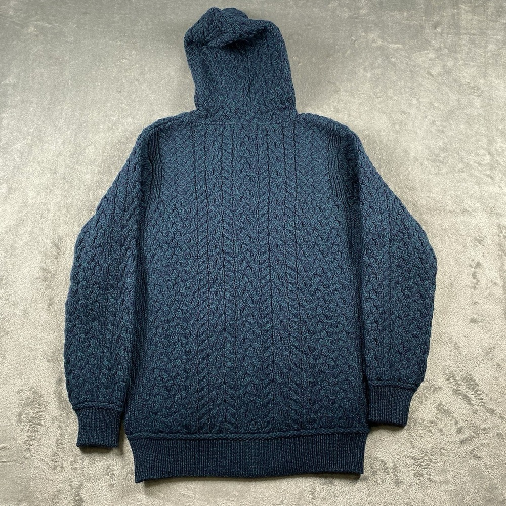 Kent Wang Hoodie Sweater Mens L Blue Merino‎ Wool Cable Knit Speckled Full Zip - Picture 6 of 10